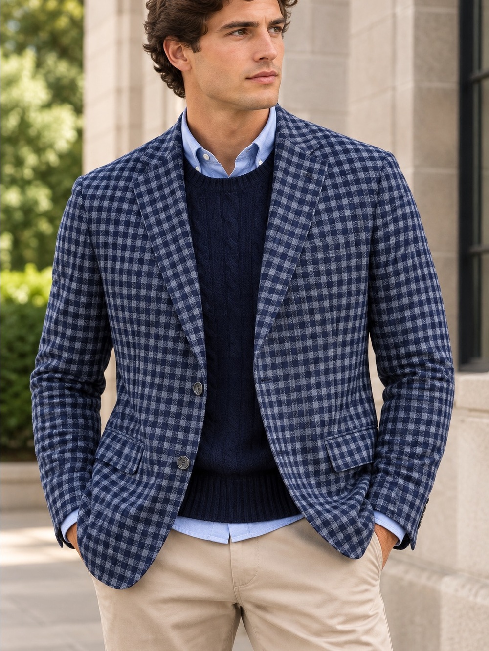 Jack Victor Sport Coat Men 42R Blazer Wool Checkered Vented Blue Grey SPJ City